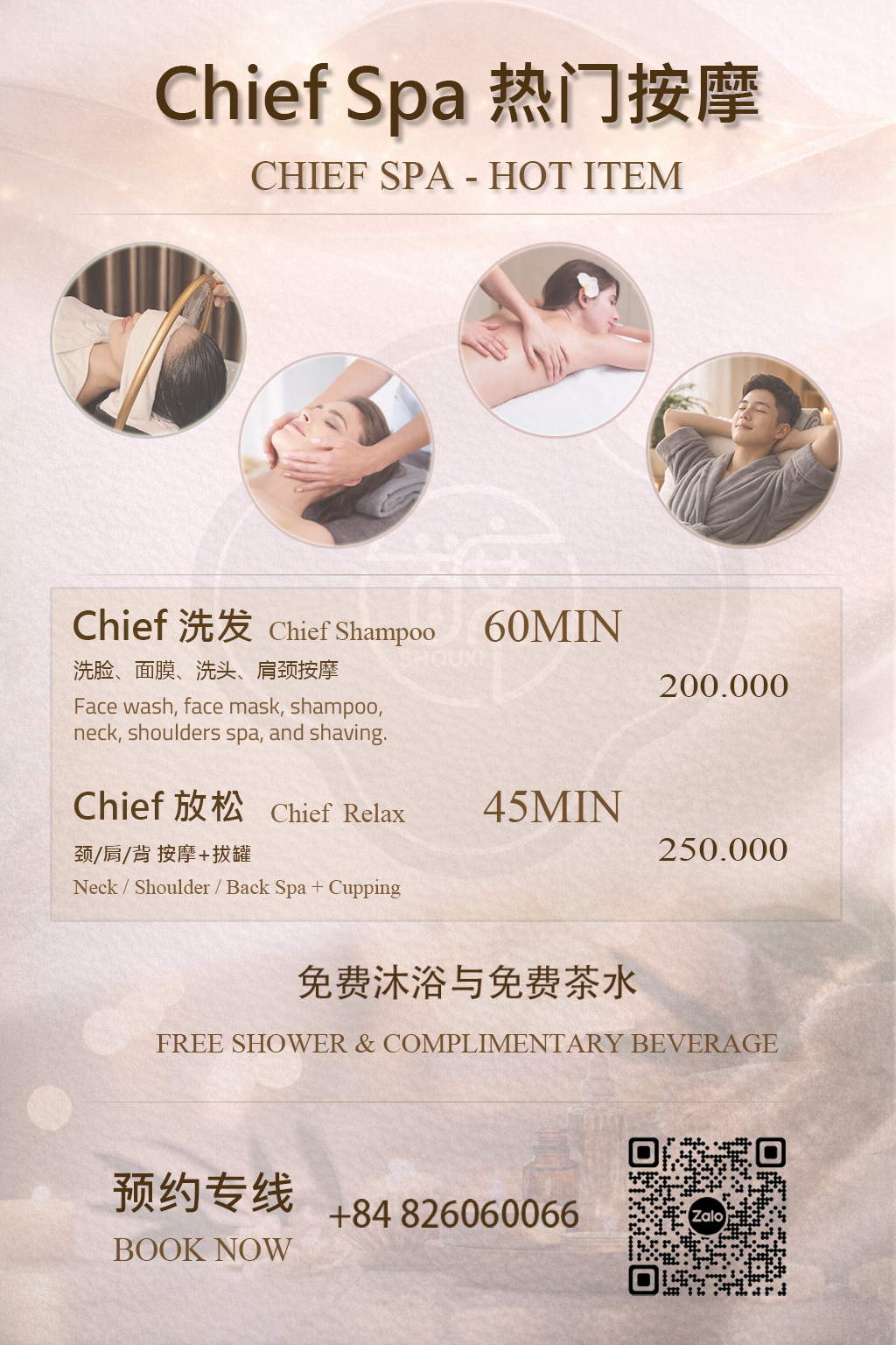 CHIEF SPA service menu with massage hair wash facial foot massage and spa packages in District 10 | near KKV Q10 in District 10, Ho Chi Minh City