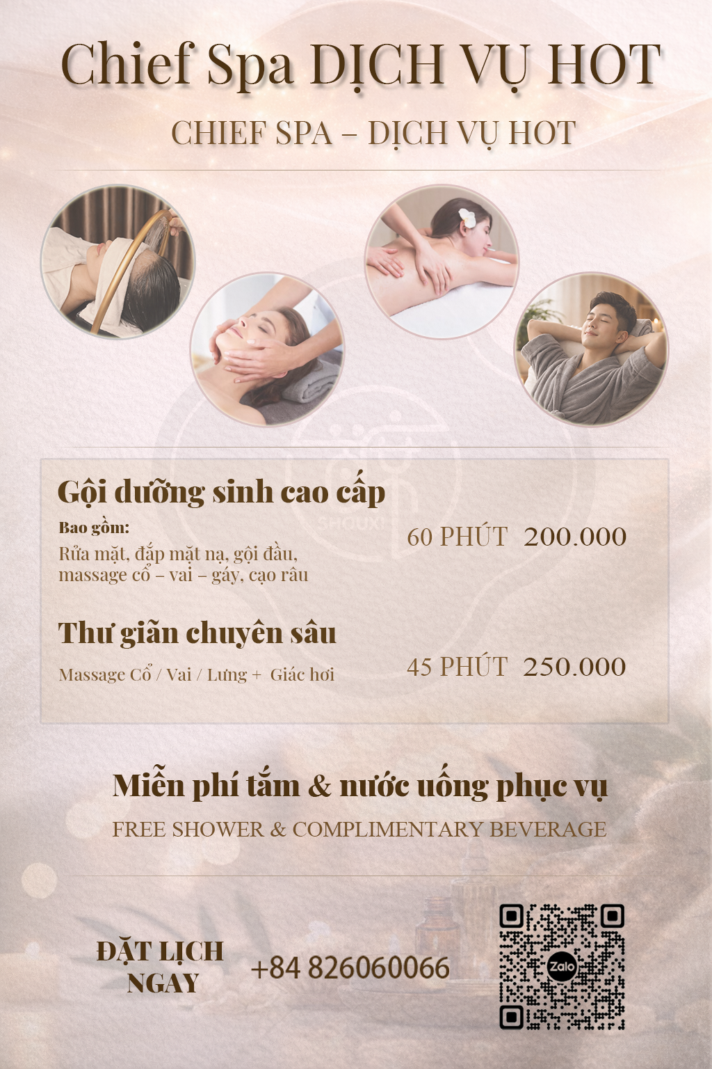 Menu dịch vụ CHIEF SPA Quận 10 gồm massage gội đầu chăm sóc da mặt massage chân và combo spa | Quận 10, gần KKV Q10
