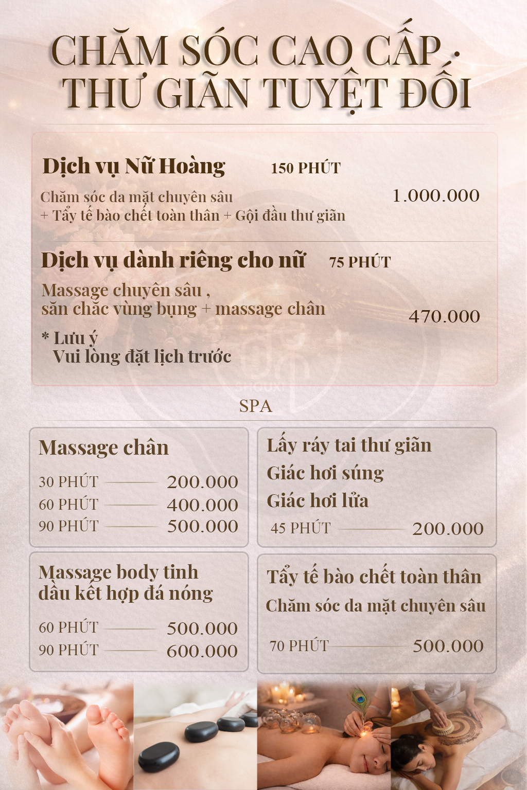 Menu dịch vụ CHIEF SPA Quận 10 gồm massage gội đầu chăm sóc da mặt massage chân và combo spa | Quận 10, gần KKV Q10