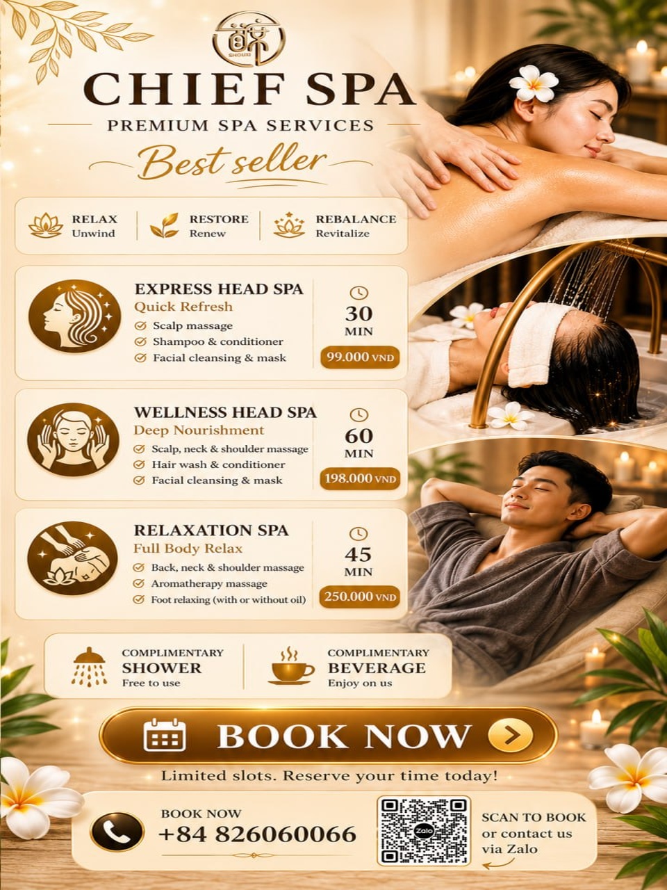 CHIEF SPA massage spa price menu for District 10 Ho Chi Minh customers | near KKV Q10 and opposite HaDo Centrosa Garden in District 10, Ho Chi Minh City