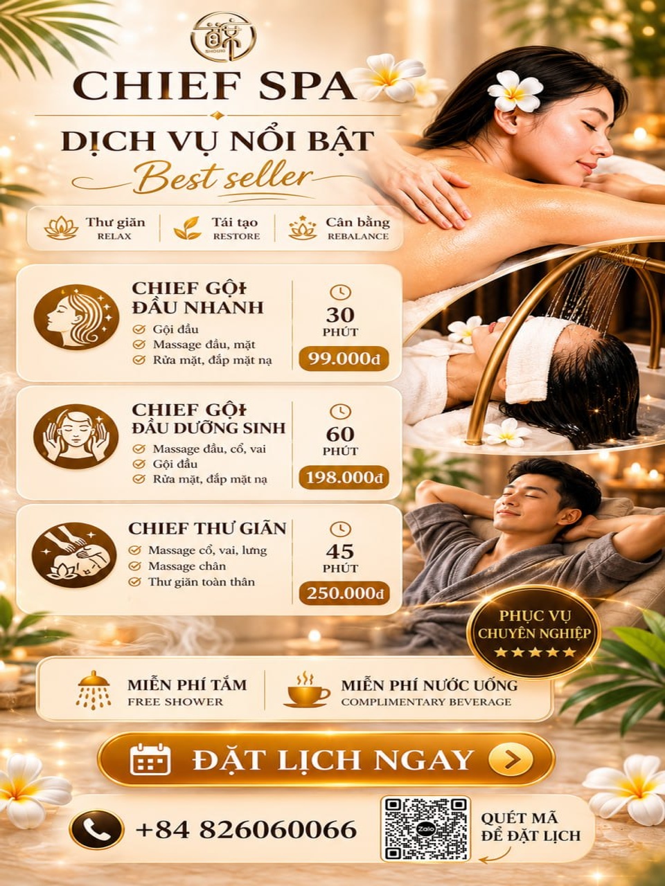 CHIEF SPA massage spa price menu for District 10 Ho Chi Minh customers | Quận 10, gần KKV Q10 và đối diện Hà Đô Centrosa Garden