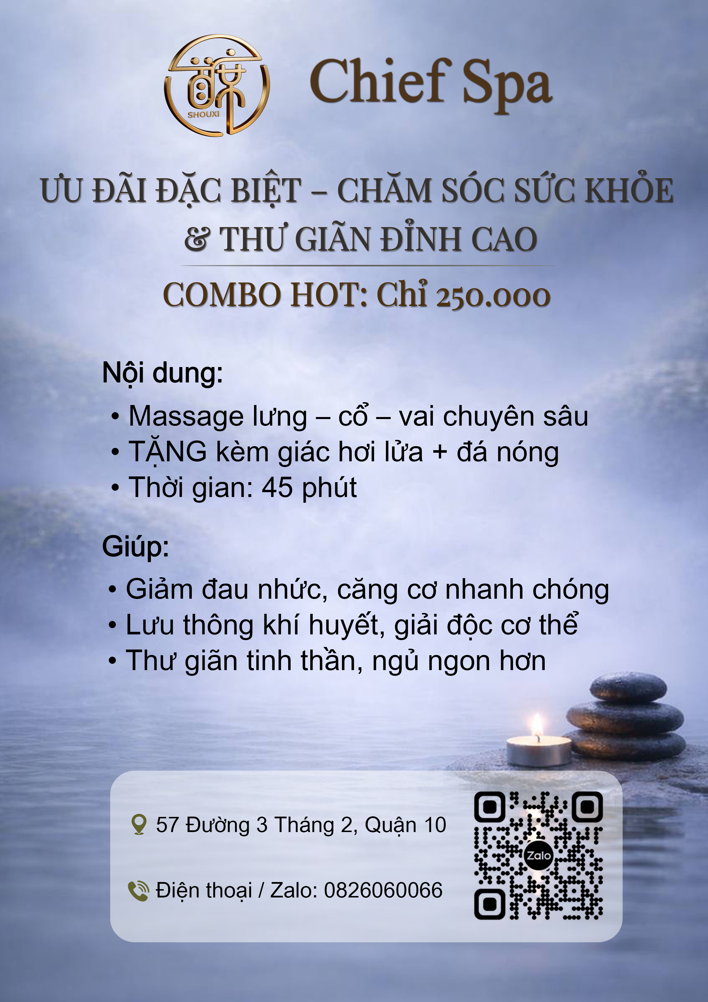 CHIEF SPA spa service menu and massage promotion in District 10 Ho Chi Minh | Quận 10, gần KKV Q10